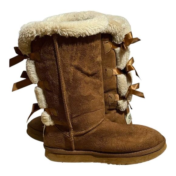 UGG Australia Bailey Bow Pom Pom Tail Suede Boots Women's Size 8 Chestnut - Picture 6 of 7